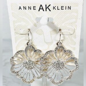 Anne Klein Silver Crystal Flower Earrings